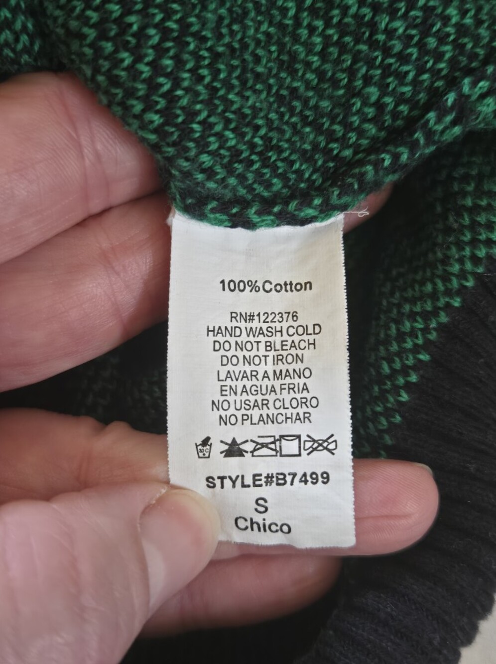 Chico | Green Black Tiger Graphic 100% Cotton Knit Sweater, Size S - Picture 6 of 9